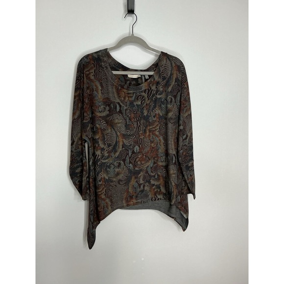 Soft Surroundings Sweaters - Soft Surroundings Sweater Womens Medium Gray Oversized Floral Tunic Lightweight
